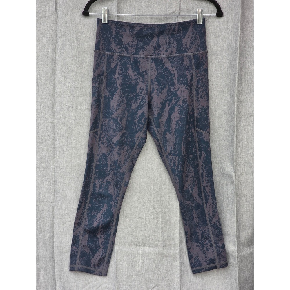 Zyia Active Purple Black Abstract Splash Print Pocket Leggings Womens Size 4